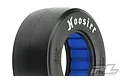 Pro-Line Hoosier drag racing slick tyre for short course RC cars, featuring a smooth black tread and blue foam insert against a white background.