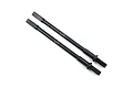 Two black steel rear axle drive shafts for an RC crawler, featuring the Yeah Racing logo laser-etched on the shafts.