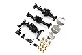 Yeah Racing TRX-6 black full metal axle housing upgrade set including three axle housings, metal skid plates, brass bushings, and various mounting screws.