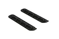 Two black ARRMA centre chassis skid plates shown from an isometric angle against a white background.