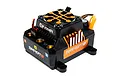 Spektrum Firma 160A 8S Brushless Smart ESC featuring a black casing, orange cooling fan cover, and integrated heatsink fins.