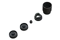 A set of black plastic servo saver components for an ARRMA 1/5 8S RC vehicle, arranged on a white background.