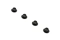 Four black flanged bushings arranged diagonally against a white background.