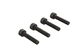 Four black metal cap head screws arranged in a diagonal row against a white background.