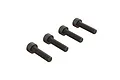 Four black metal cap head screws arranged in a diagonal line against a white background.