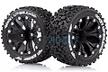 Two Louise 2.8 inch ST-Uphill RC monster truck tyres pre-glued onto black multi-spoke rims with silver beadlock-style detailing.