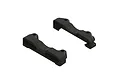 Two black plastic suspension arm pin mounts for an ARRMA 1/5 scale RC vehicle, shown from an isometric angle against a white background.