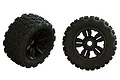 Two ARRMA dBoots Copperhead2 SB MT tyres mounted on black multi-spoke rims, shown from side and angled views.