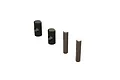 Two black cylindrical pins with side holes and two silver cylindrical pins arranged on a white background.