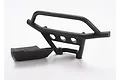 A black plastic front bumper and separate skid plate for a Traxxas RC vehicle, shown against a plain white background.