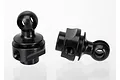 Two black metal differential output CV drive components for Traxxas RC vehicles, shown against a white background.