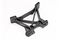 A black plastic rear shock tower for a Traxxas RC vehicle, featuring multiple mounting holes for suspension adjustment.