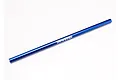 A blue anodized aluminium centre drive shaft for Traxxas RC vehicles, featuring the Traxxas logo printed in white.
