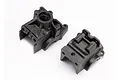 Two black plastic Traxxas front differential housing halves shown from different angles on a white background.