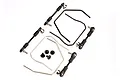 Traxxas front and rear sway bar kit including metal sway bars, adjustable linkages, and mounting screws on a white background.