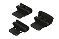 Three black plastic skid plate components for an ARRMA 1/5 scale RC vehicle, shown from various angles against a white background.