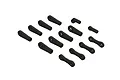 A set of various black plastic rod ends and suspension links for ARRMA 1/5 scale RC vehicles arranged on a white background.