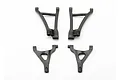 A set of four black plastic RC suspension arms, including two upper and two lower arms, arranged on a white background.