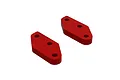 Two red anodized aluminium steering plates for ARRMA 1/5 scale RC vehicles, shown from a high-angle perspective.