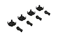 A set of four black plastic shock ends and four black plastic spring retainers for ARRMA 1/5 8S RC vehicles.
