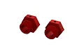 Two red anodized aluminium 24mm wheel hex adapters for ARRMA 1/5 scale RC vehicles.