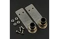 Two stainless steel dual exhaust muffler pipes for 1/10 RC cars, including mounting hardware, on a black background.