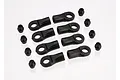 A set of eight black plastic rod ends and eight small metal pivot balls for Traxxas RC vehicles.