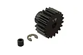 ARRMA 19T 1Mod pinion gear with a small hex grub screw and a metal e-clip on a white background.