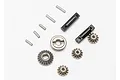 Traxxas differential gear set including various small metal gears, shafts, and pins arranged on a white background.