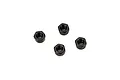 Four black steel nyloc nuts arranged on a plain white background.