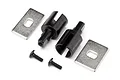 Maverick MV22640 complete locked differential set including two black metal outdrives, two silver metal plates, and two black screws on a white background.