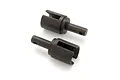 Two dark grey metal differential axle shafts for Maverick RC vehicles, shown from an angled perspective against a white background.