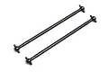 Two black metal RC car drive shafts with universal joints at both ends, isolated on a white background.