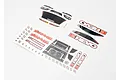 Three sheets of Traxxas E-Revo RC car decals featuring logos, numbers, and body graphics on a white background.