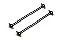 Two black metal RC drive shafts with ball joints at each end, isolated on a white background.