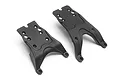 Two black plastic chassis skid plates for a Maverick RC vehicle, shown from a top-down perspective on a white background.