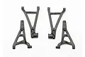 A set of four black plastic suspension arms for a Traxxas RC vehicle, laid out on a white background.