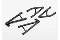 A set of four black plastic suspension arms for a Traxxas RC vehicle, arranged on a plain white background.