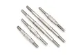 A set of four silver-coloured metal RC turnbuckles of varying lengths arranged diagonally on a white background.