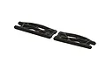 A pair of black ARRMA rear lower suspension arms for an RC vehicle, shown from an angled perspective against a white background.