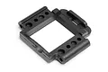 A black plastic rear bulkhead spare part for a Maverick RC vehicle, shown from an angled top-down perspective against a white background.