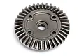 A grey metal 38-tooth differential bevel gear for an RC car, shown from a top-down angle on a white background.