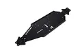 A black ARRMA 7075-T6 aluminium CNC long wheelbase chassis plate for RC vehicles, shown from a top-down angle on a white background.