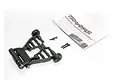 Traxxas 7184 complete wheelie bar assembly with two small wheels, mounting hardware, and an instruction manual on a white background.