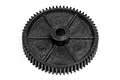 A black plastic 64-tooth spur gear for RC vehicles, shown from a top-down angle against a white background.