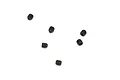Six small black metal grub screws scattered on a white background.
