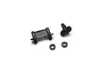 Black plastic RC wing and body mount parts for ECX 1/10 AMP DB, including a main mount, a smaller mount piece, and two rubber O-rings.