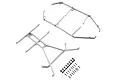 Axial RC roll cage set including two grey plastic frame components and a small bag of black screws and washers on a white background.