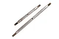 Two stainless steel RC steering turnbuckles of different lengths, each with threaded ends and a central adjustment hole, isolated on a white background.