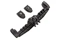 Axial AR45P rear portal axle housing parts including the main axle casing and two side covers on a white background.